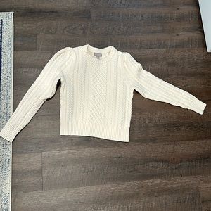 J. Crew Cable-knit puff-sleeve crewneck sweater in antique white size XS